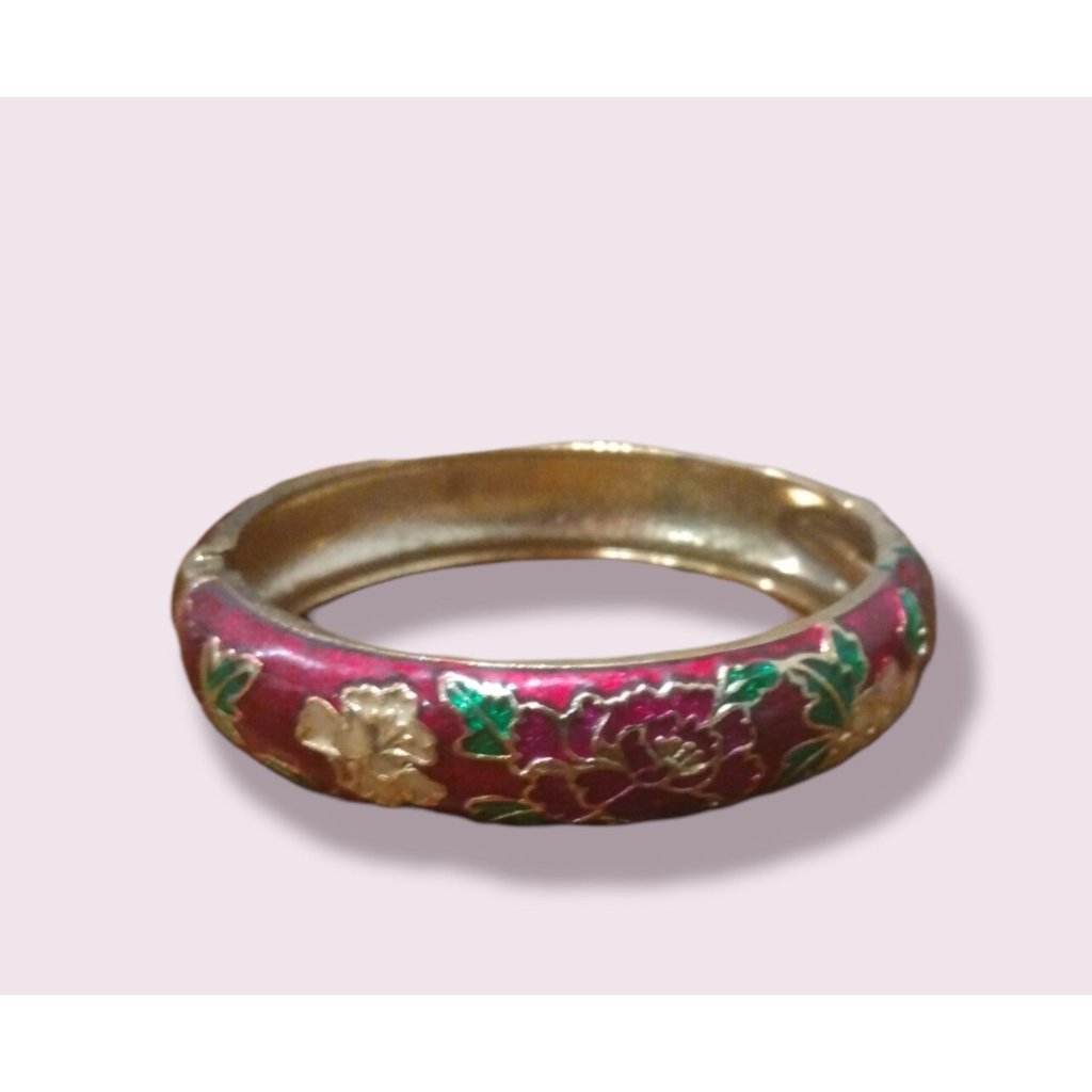 Cloisonne Hinged Hand Painted Enamel Bangle Bracelet